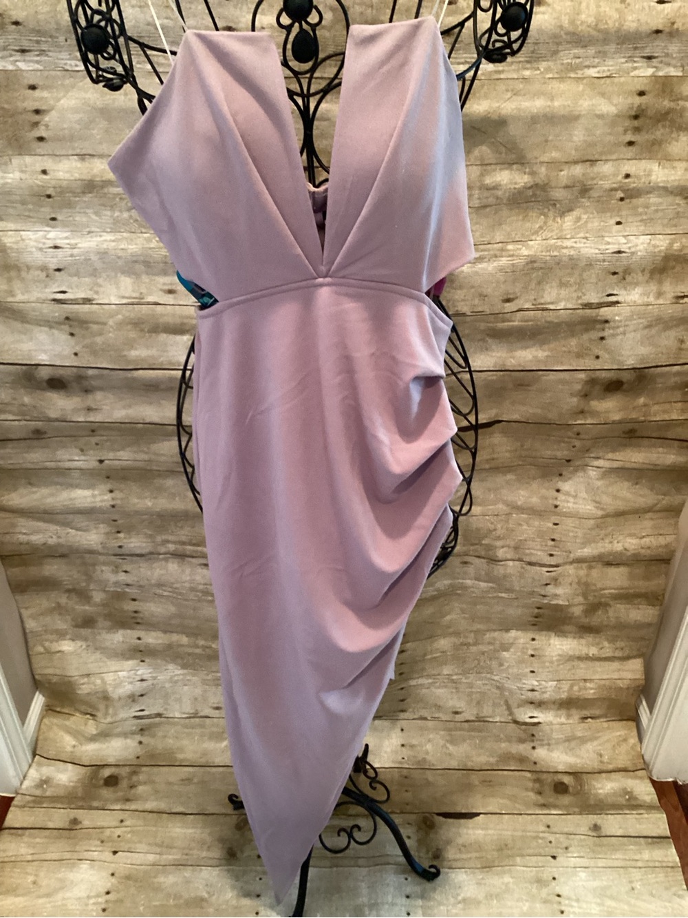Sandy Pink V-Neck Draped Evening Dress